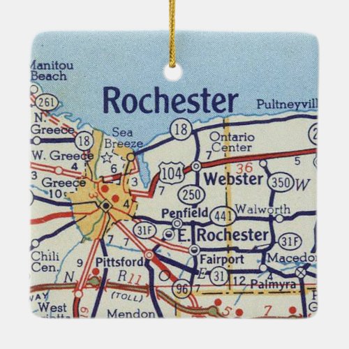 Rochester NY Vintage Map Ceramic Ornament