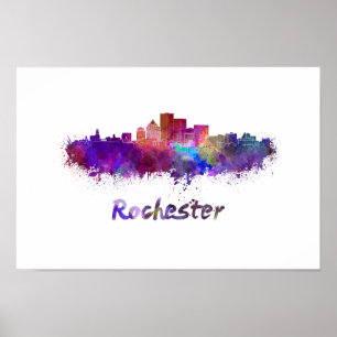 Rochester skyline in watercolor poster