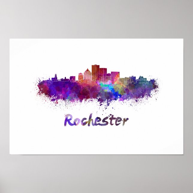 Rochester skyline in watercolor poster (Front)