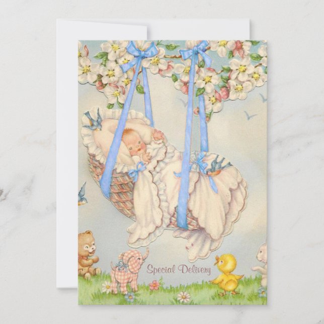 Rock-a-bye Baby Blue Birth Announcement (Front)