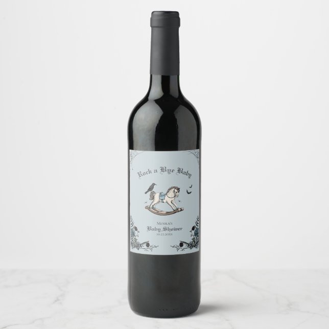 Rock a Bye Baby Gothic Baby Shower Blue Wine Label (Front)