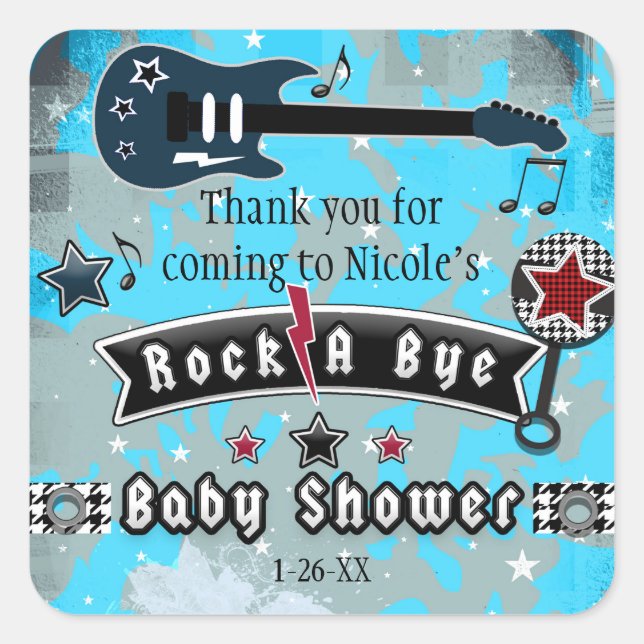 Rock A Bye Baby Shower Party Favor Stickers (Front)