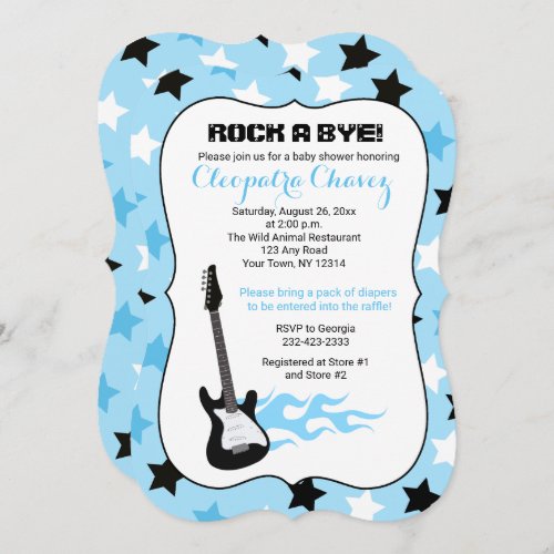 Rock a Bye Blue Rock Star Guitar Baby Shower Invitation