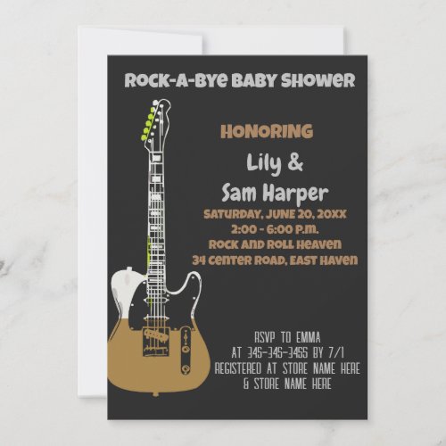 Rock a Bye Guitar Rock Star Baby Shower Invitation