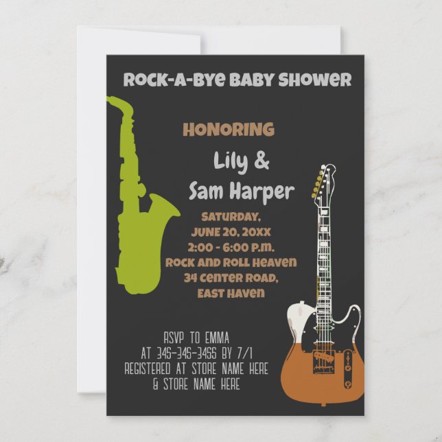 Rock a Bye Guitar Rock Star Baby Shower Invitation (Front)