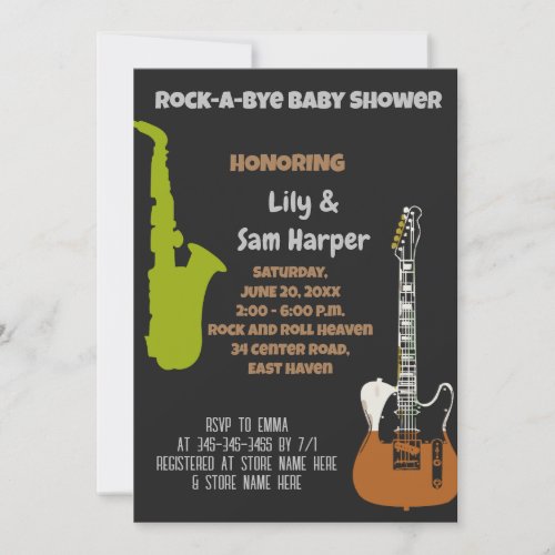 Rock a Bye Guitar Rock Star Baby Shower Invitation