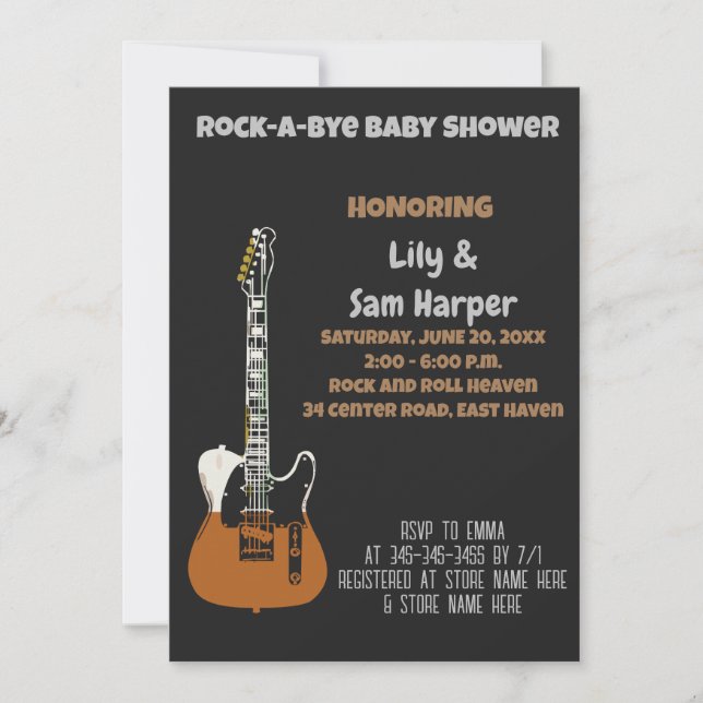 Rock a Bye Guitar Rock Star Baby Shower Invitation (Front)