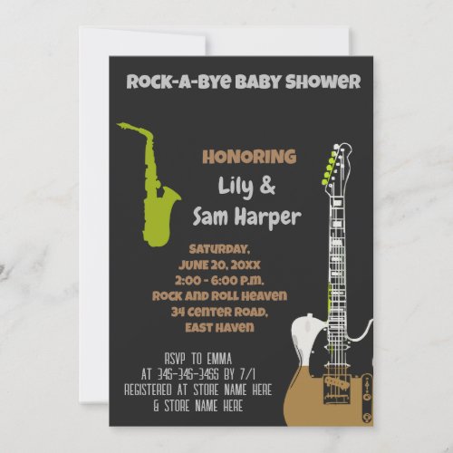 Rock a Bye Guitar Rock Star Baby Shower Invitation