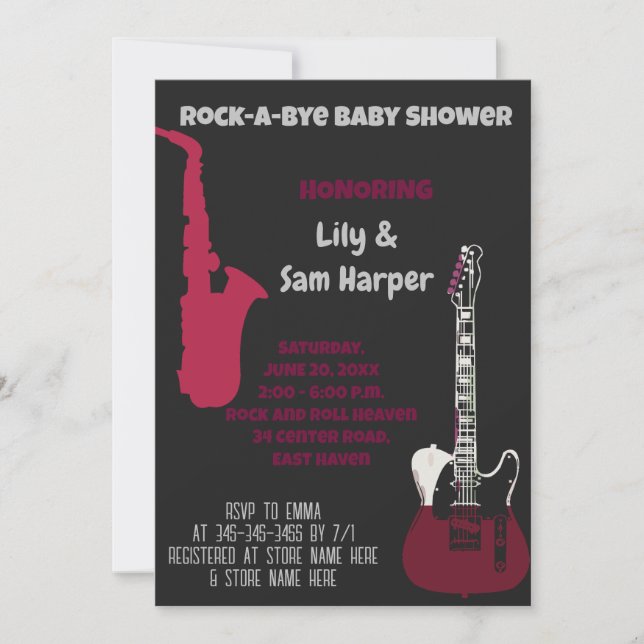 Rock a Bye Guitar Rock Star Baby Shower Invitation (Front)
