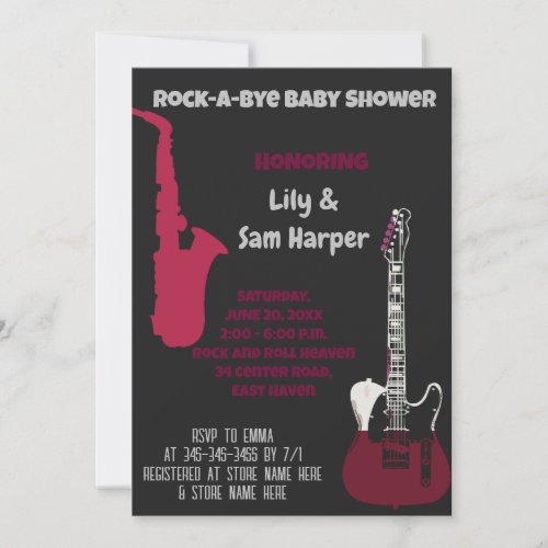 Rock a Bye Guitar Rock Star Baby Shower Invitation