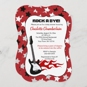 Rock a Bye Red Rock Star Guitar Baby Shower Invitation