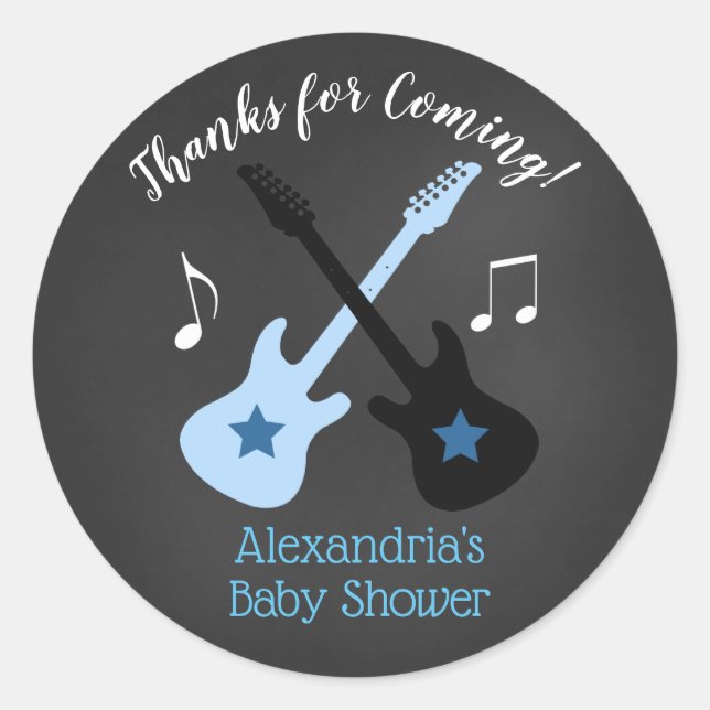 Rock a bye Rockstar Baby Shower Favor Stickers (Front)