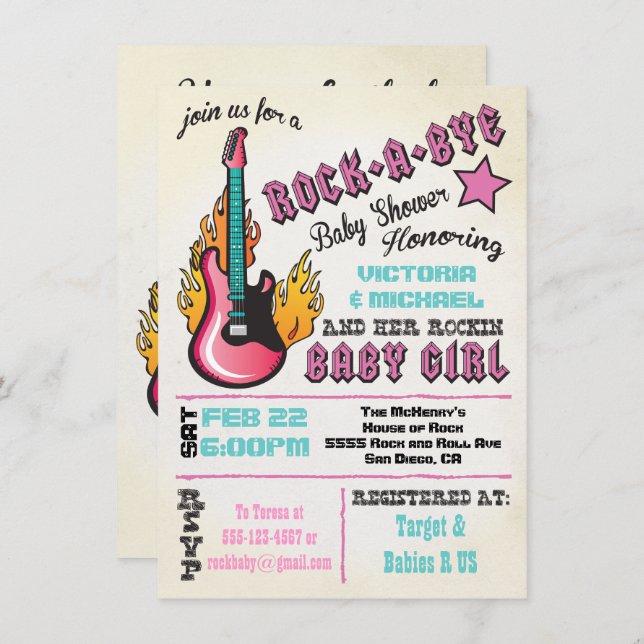 Rock a bye rockstar baby shower Invitations (Front/Back)
