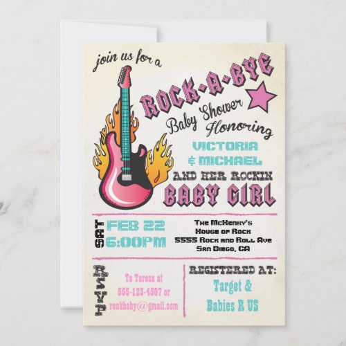 Rock a bye rockstar baby shower Invitations