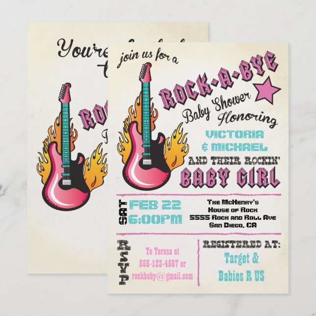 Rock a bye rockstar baby shower Invitations (Front/Back)