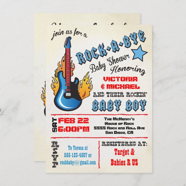 Rock a bye rockstar baby shower Invitations (Front/Back)