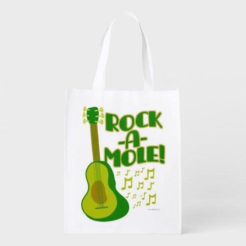 Rock A Guac A Mole Funny Dip Cartoon Slogan Reusable Grocery Bag