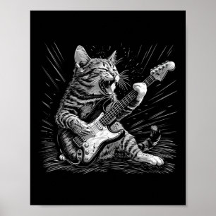 Rock & Roll Cat Playing Guitar Funny Cats Guit Poster