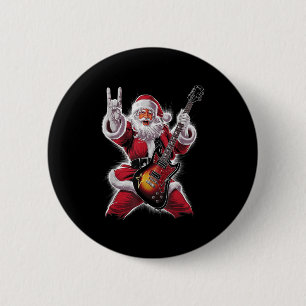 Rock & Roll Christmas Santa Claus Guitar Playe Button