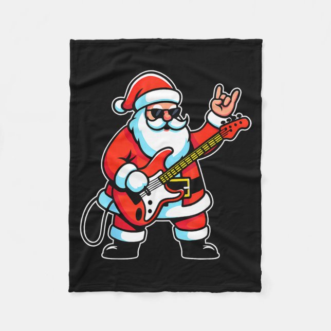Rock &amp; Roll Christmas Santa Claus Guitar Playe Fleece Blanket (Front)