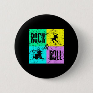 Rock &amp; Roll Music Vintage Retro 80s Drums Guit Button