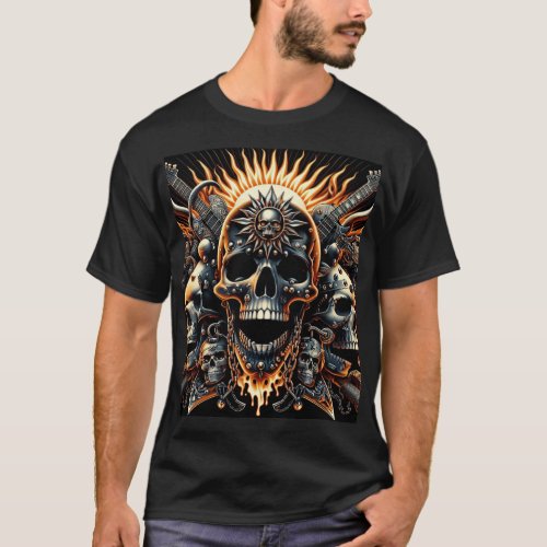 Rock and Death Skulls and Guitar T_Shirt