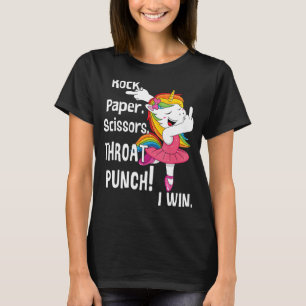 Rock and paper scissors throat punch I win unicorn T-Shirt