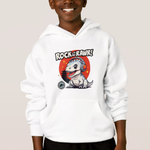 Rock and Rawr! Cute Dinosaur with Headphones Retro Hoodie