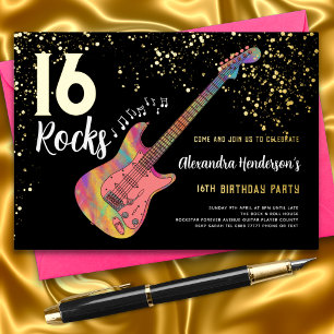 Rock and Roll 16th Birthday Party Foil Invitation