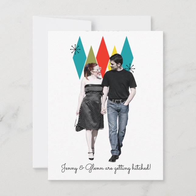 Rock and Roll 1950s Style Save the Date Note Card (Front)