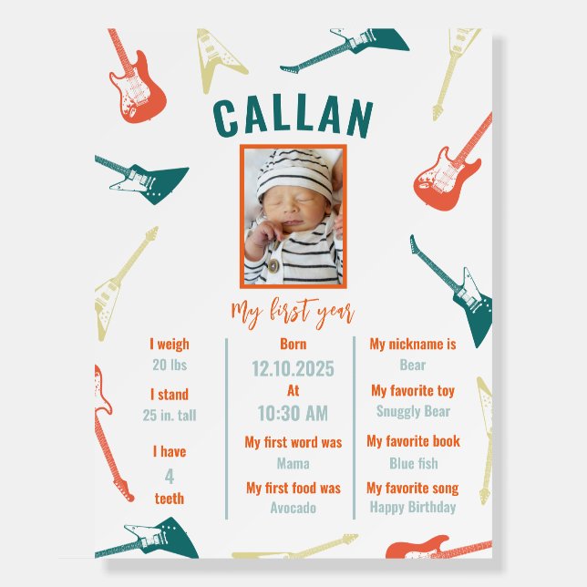 Rock and Roll 1st Birthday Milestone Foam Board (Front)