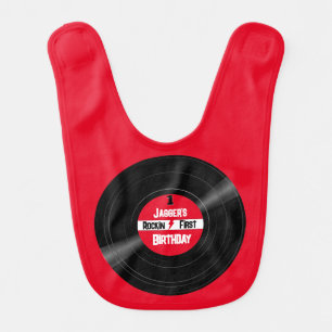 Rock and Roll 1st Birthday Vinyl Record Red Label Baby Bib