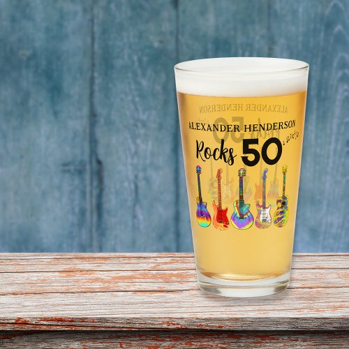 Rock and Roll 50th Birthday add Name Glass