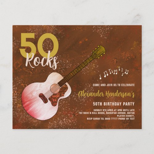 Rock and Roll 50th Birthday Guitar Rustic Flyer