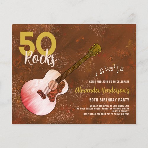 Rock and Roll 50th Birthday Guitar Rustic Flyer