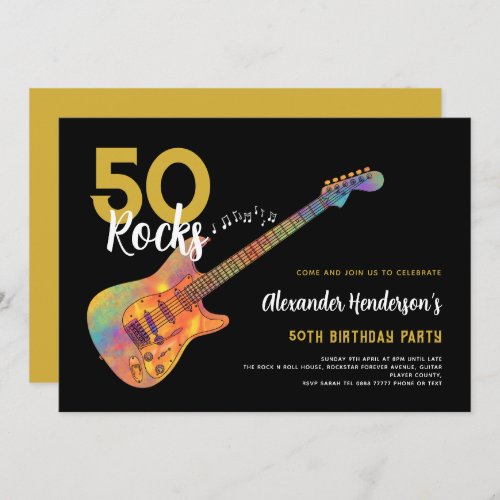 Rock and Roll 50th Birthday Party 50 Rocks Invitation
