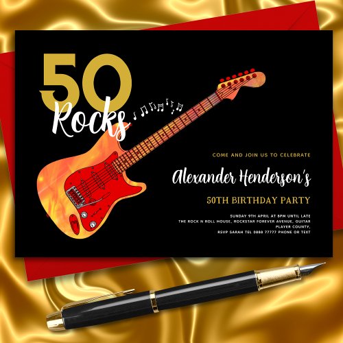 Rock and Roll 50th birthday party 50 rocks Invitation