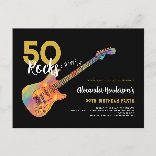 Rock and Roll 50th Birthday Party 50 Rocks Invitation Postcard