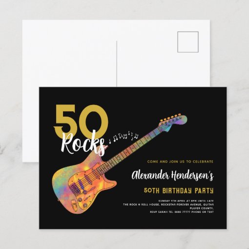 Rock and Roll 50th Birthday Party 50 Rocks Invitation Postcard | Zazzle