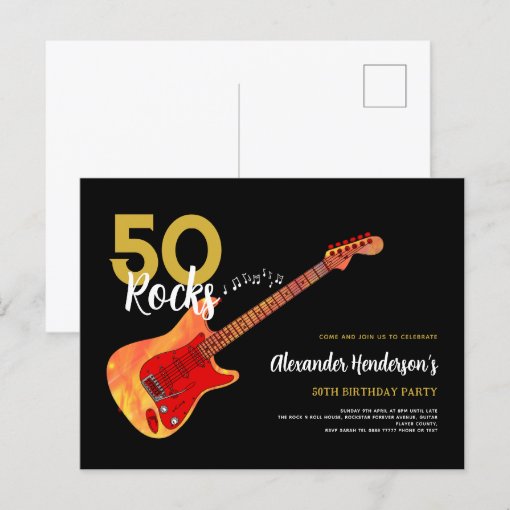 Rock and Roll 50th birthday party 50 rocks Invitation Postcard | Zazzle