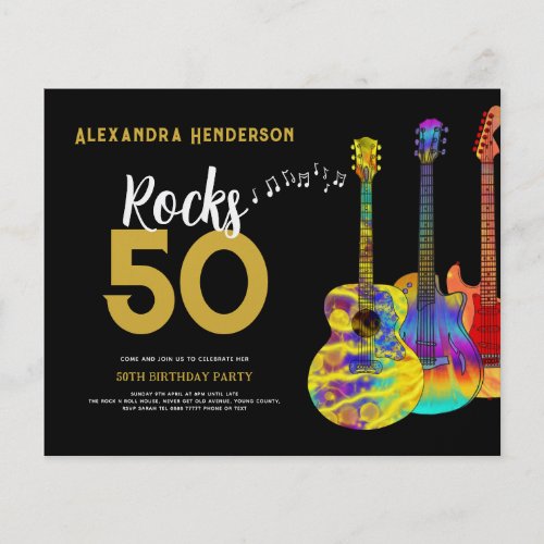 Rock and Roll 50th Birthday Party Budget Flyer