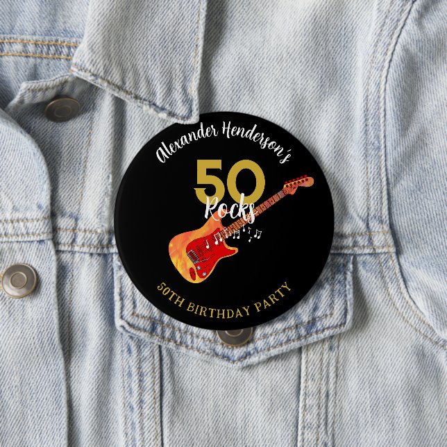 Rock and Roll 50th Birthday Party Button (In Situ)