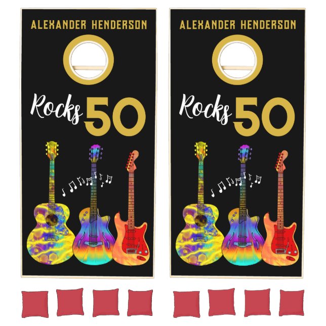 Rock and Roll 50th Birthday Party Cornhole Set (Set)