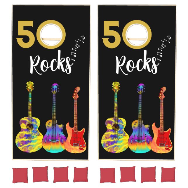 Rock and Roll 50th Birthday Party Cornhole Set (Set)