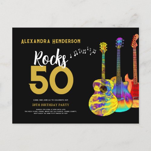 Rock and Roll 50th birthday party  Invitation Postcard