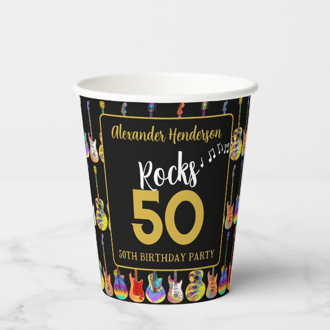 Rock and Roll 50th Birthday Party Paper Cups (Back)