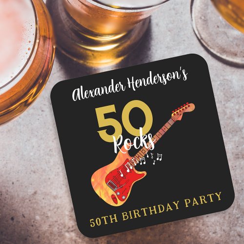 Rock and Roll 50th Birthday Party Square Paper Coaster