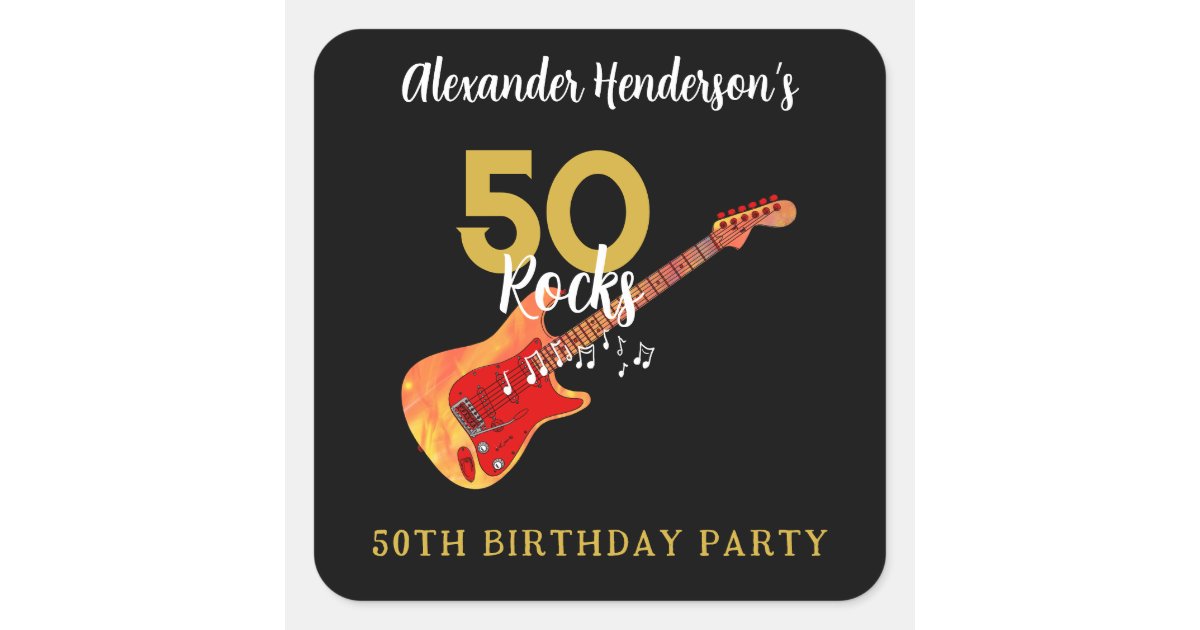 Rock and Roll 50th Birthday Party Square Sticker Zazzle