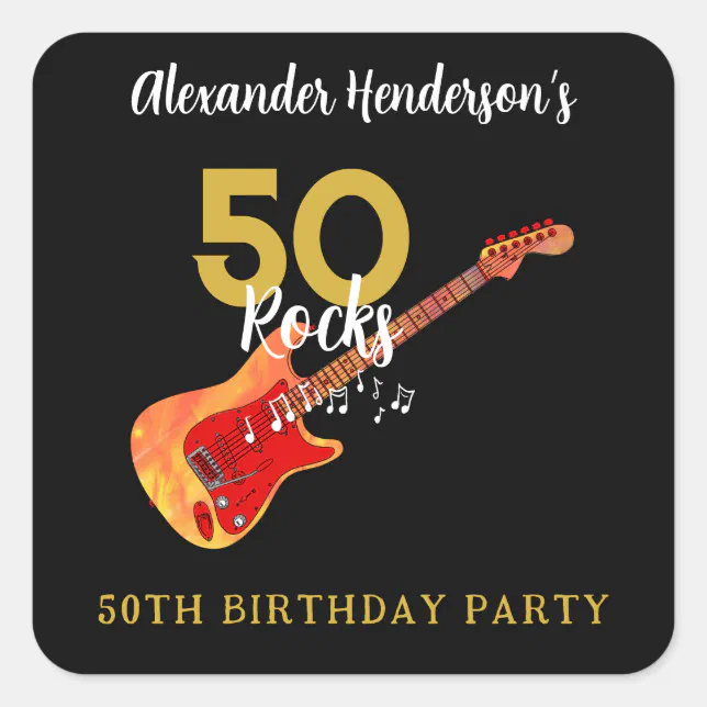 Rock and Roll 50th Birthday Party Square Sticker Zazzle