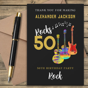 Rock and Roll 50th Birthday Party Thank You Card